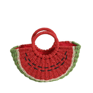 Watermelon straw women's shoulder bag with fruit design, handmade luxury crossbody handbag