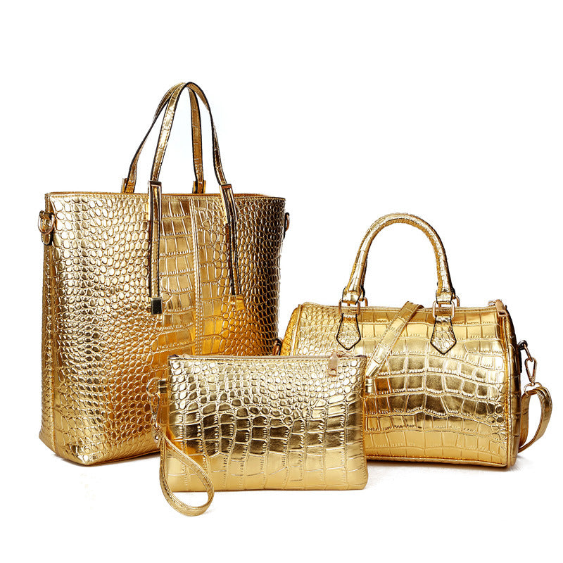 Elegant three-piece handbag set in two colors made of high-quality PU material suitable for work, travel, and parties