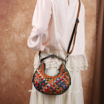 Womens Colorful Woven Full-Grain Leather Crossbody Bag In A Minimalist Style